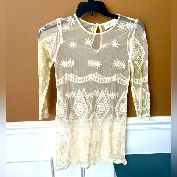ABERCROMBIE & FITCH women’s Sheer Embroidered Long Sleeve Mini Dress Size XS - Picture 1 of 4